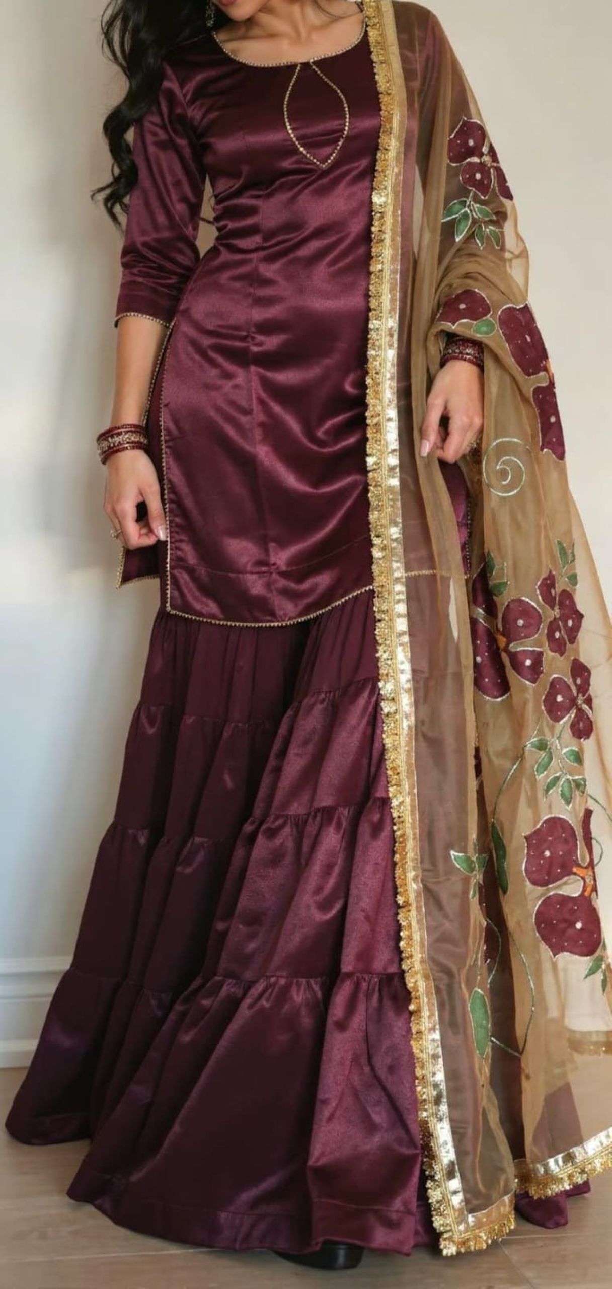 Wine Maroon  Sharara Suit 